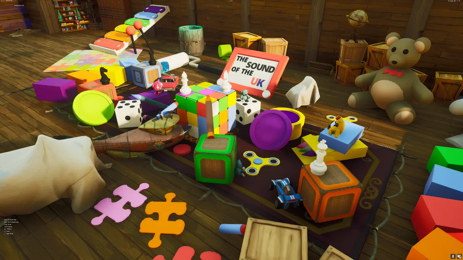Oversized toys and colourful props form a Fortnite obstacle course.