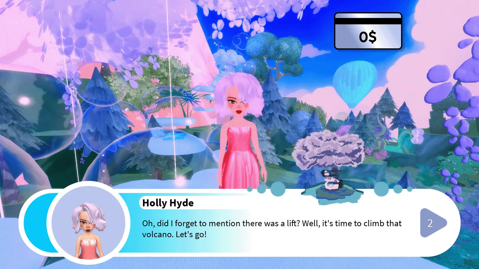 A player receives a quest from a character in the colourful island environment.