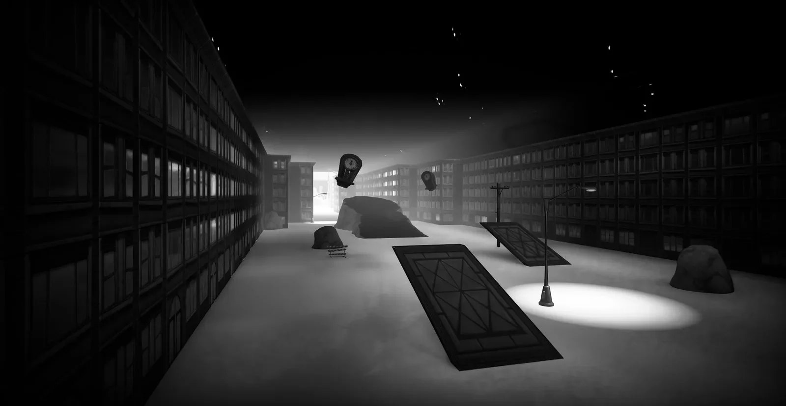 A monochrome library environment in Spotify Wrapped Realms.