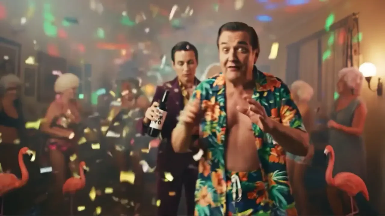 People celebrating together at a colourful party in the Young Poets Wine film.